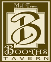 A brown and white logo for booths