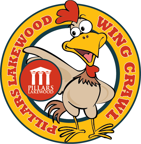 A chicken is standing in the middle of a logo.