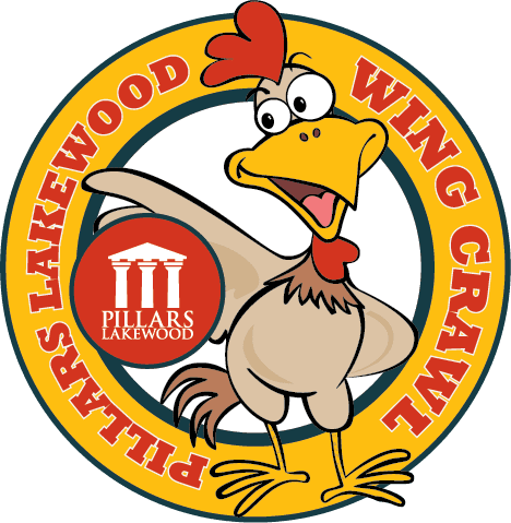 A chicken is standing in the middle of a logo.