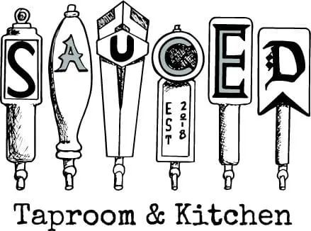 A black and white drawing of beer taps
